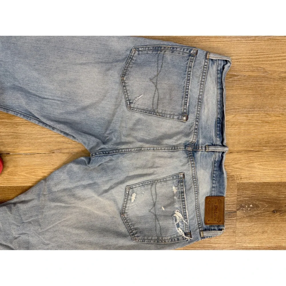 Polo‎ Ralph Lauren Varick Slim Straight Distressed Light Wash Blue Jeans 36x32